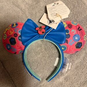 Disney Minnie Ear Headband with Blue Bow and Pink Patchwork Ears